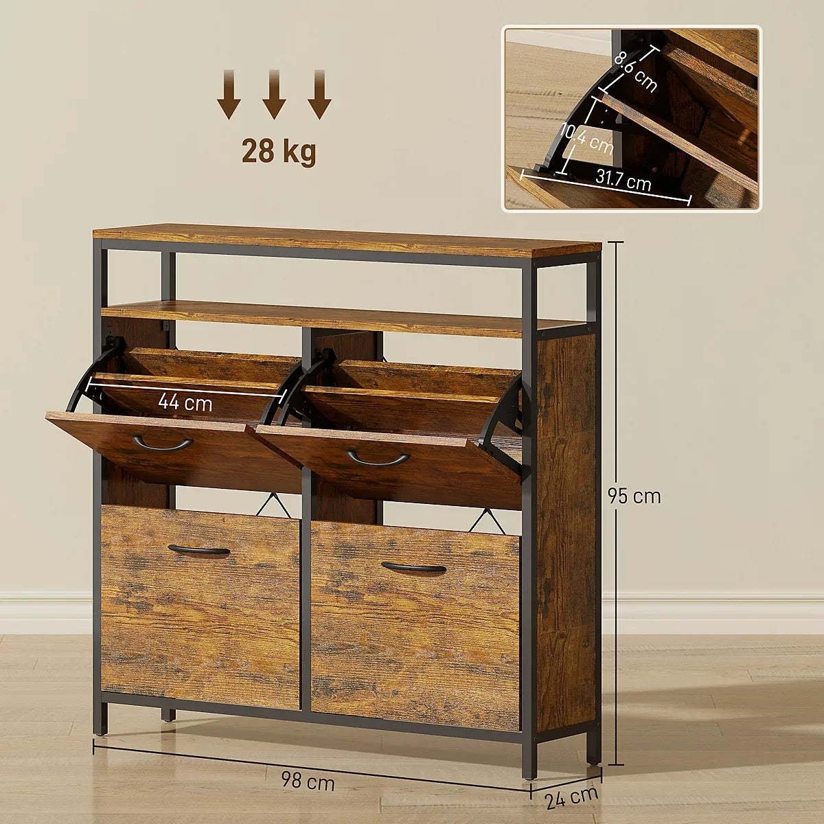 Homcom Shoe Cabinet 4 Flip Drawers Holds 20 Pairs Family-Furniture Kingdom